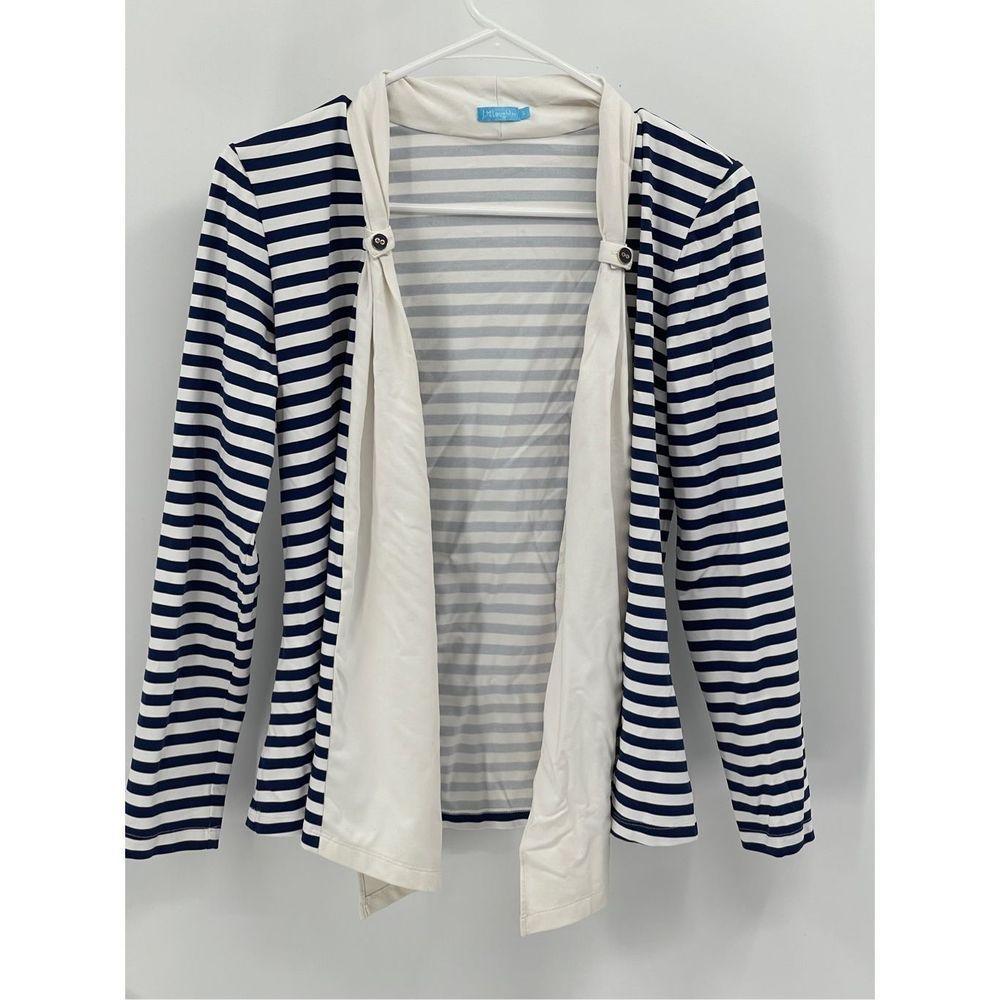 J McLaughlin Cardigan Women Small Blue White Striped Spandex Nylon‎ Stretch Swim